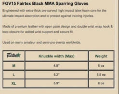 MUAY THAI MMA GLOVES FAIRTEX DOUBLE WRIST WRAP CLOSURE FGV15 - BLACK 5 MUAY THAI MMA GLOVES FAIRTEX DOUBLE WRIST WRAP CLOSURE FGV15 - BLACK -Boxing Club Store FGV15 mma gloves sizing