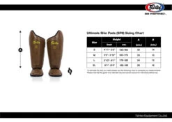 FAIRTEX SHIN GUARDS SP8 - BROWN -Boxing Club Store Fairtex SP8 Size chart 1