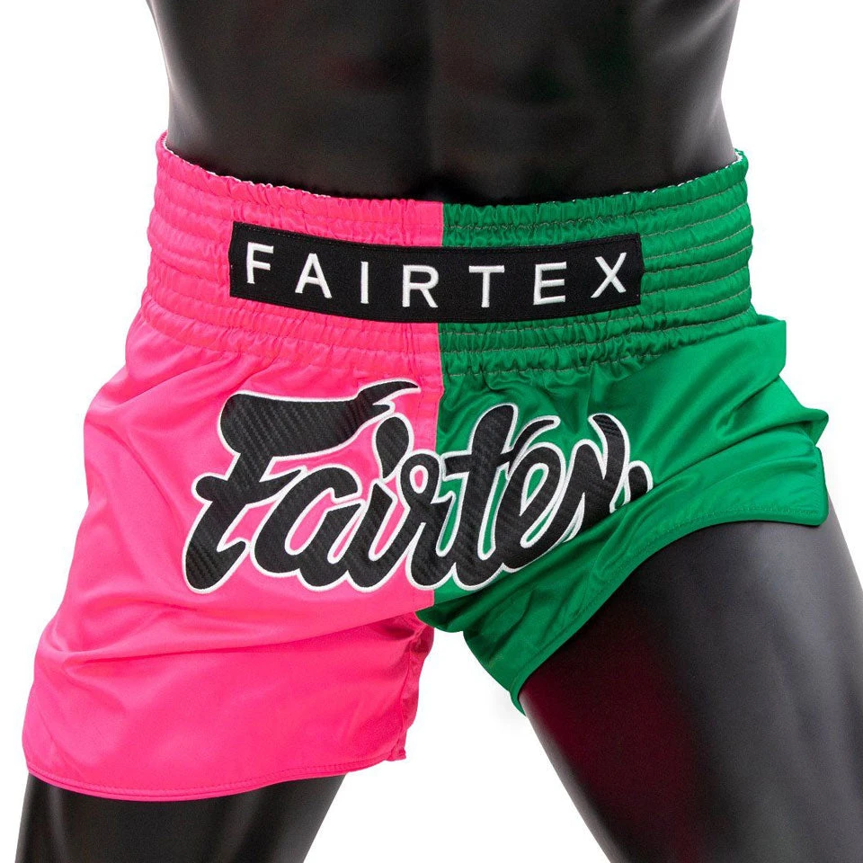MUAY THAI SHORTS BY FAIRTEX BS1911 FIGHTER PINK GREEN 1 MUAY THAI SHORTS BY FAIRTEX BS1911 FIGHTER PINK GREEN